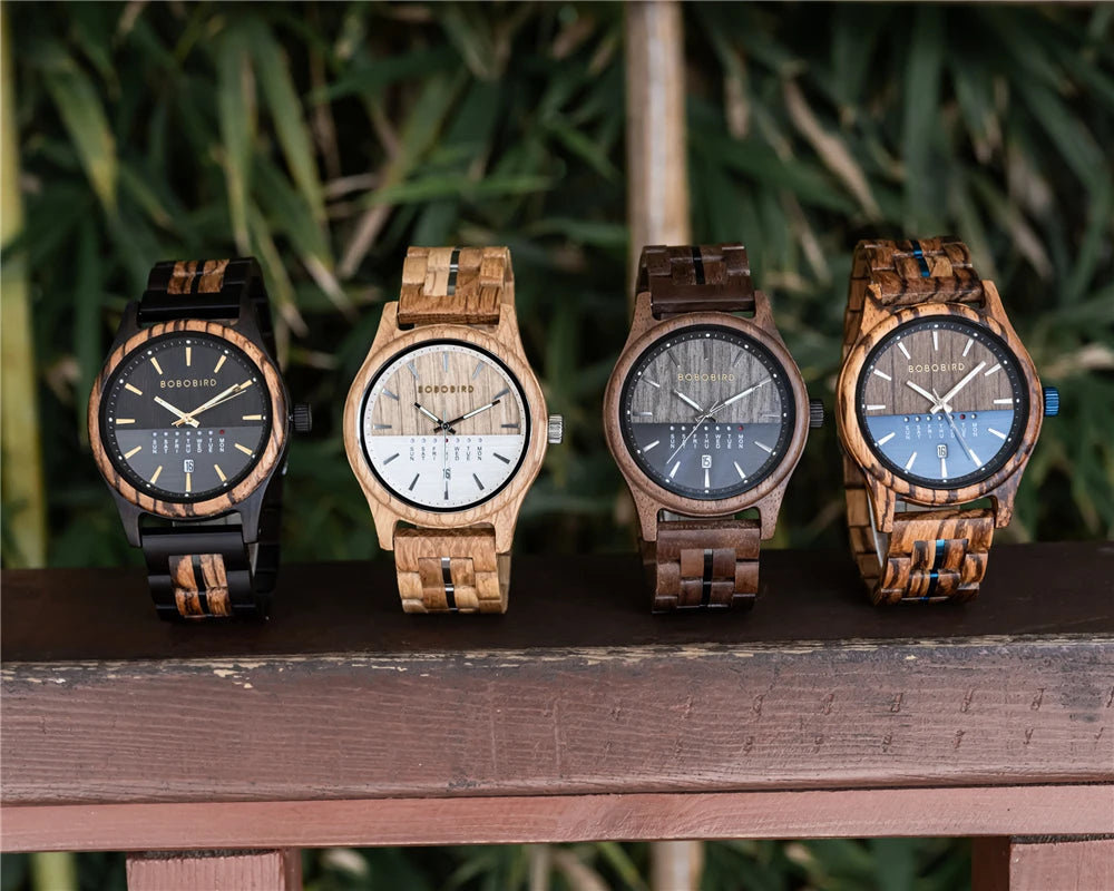  L'Heure du sud BOBO BIRD Men's Watches Niche Wooden Wristwatch Unique Quartz Watch for Men Week & Date Display Customized Drop Shipping