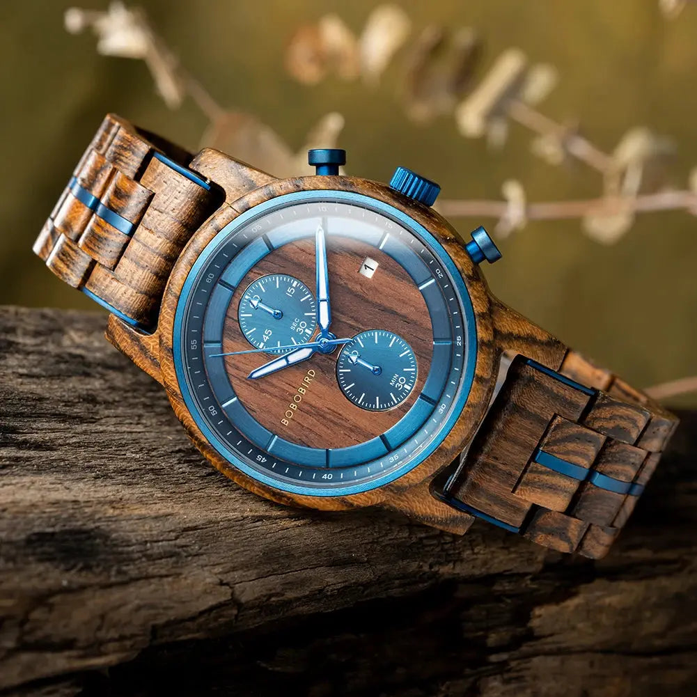  L'Heure du sud Montre Homme en Bois bleu - Pyla sur Mer