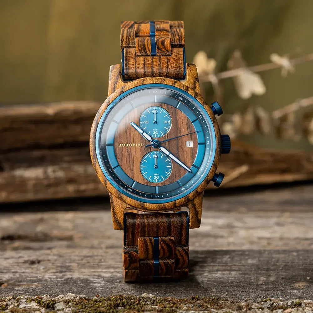  L'Heure du sud Montre Homme en Bois bleu - Pyla sur Mer