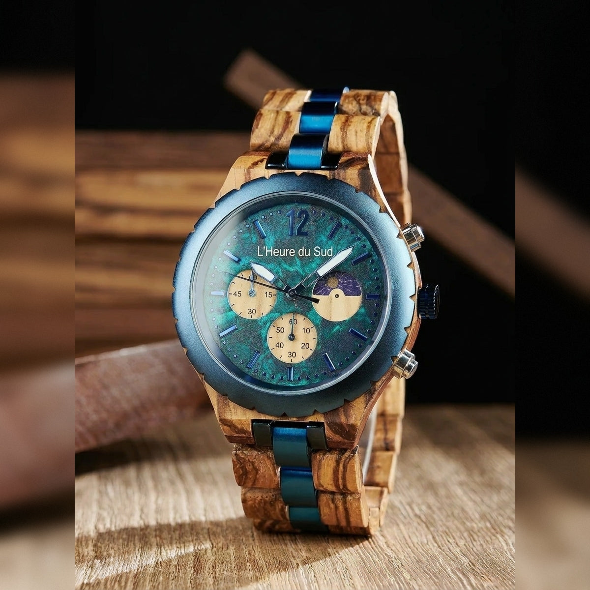 Montre en Bois bleu mer - Rion des Landes