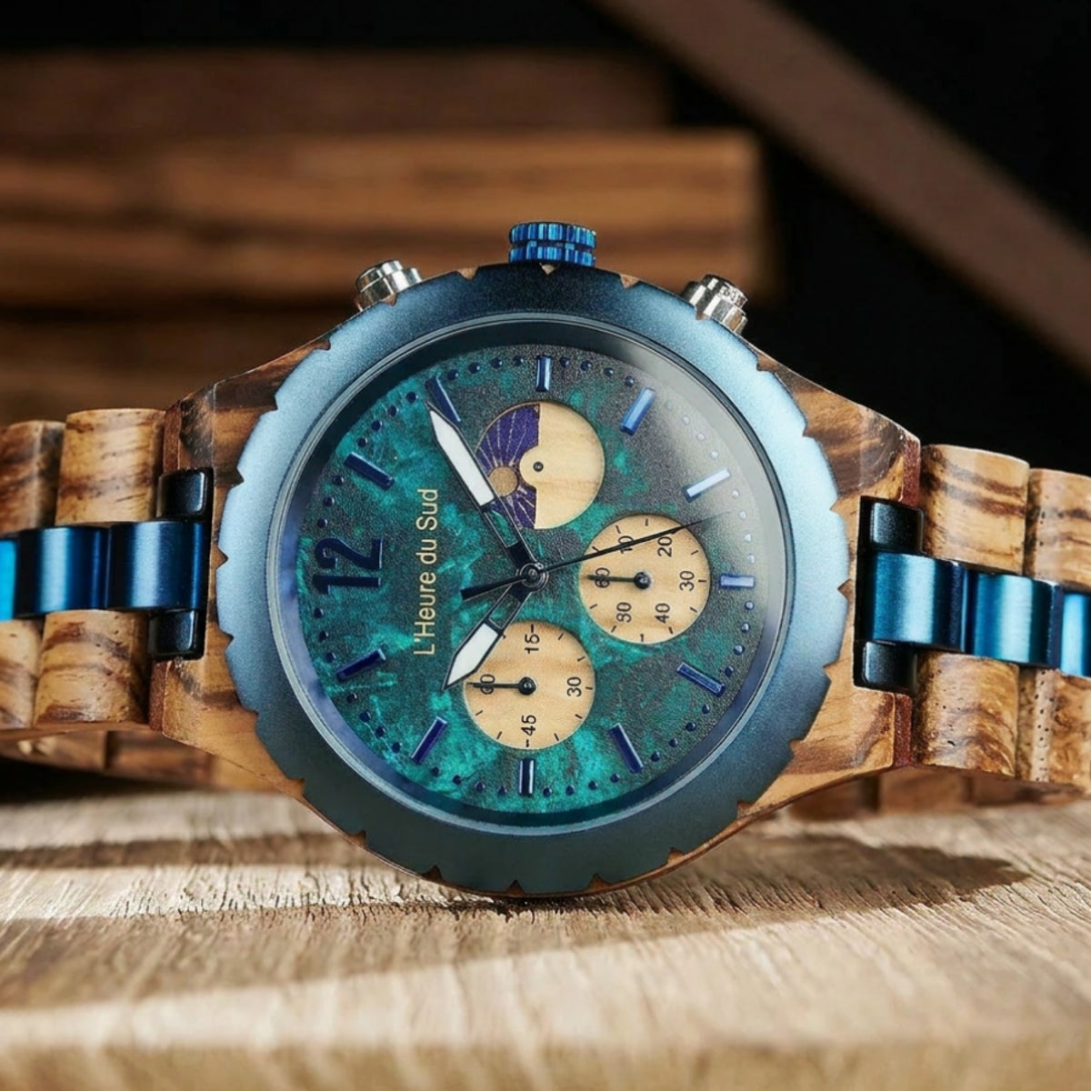 Montre en Bois bleu mer - Rion des Landes